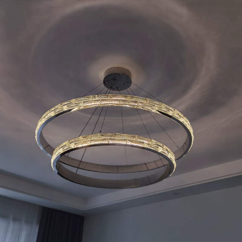 Lights of Scandinavia - Oslo Crystal Chandelier: Modern Stainless Steel Design with Dazzling Crystals for Elegant Room Illumination