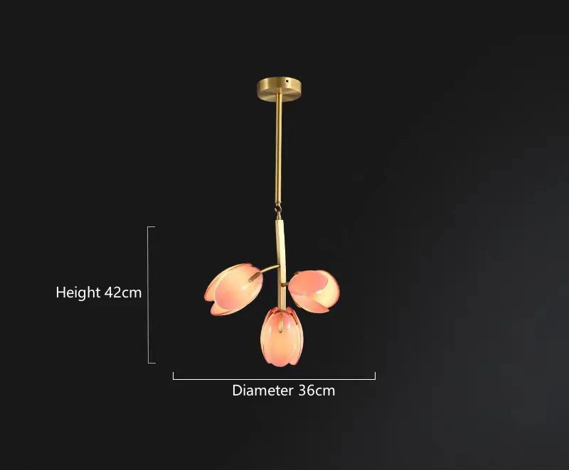 Modern Tulipe chandelier featuring flower-pod glass shades and copper finish, elegant LED hanging light fixture