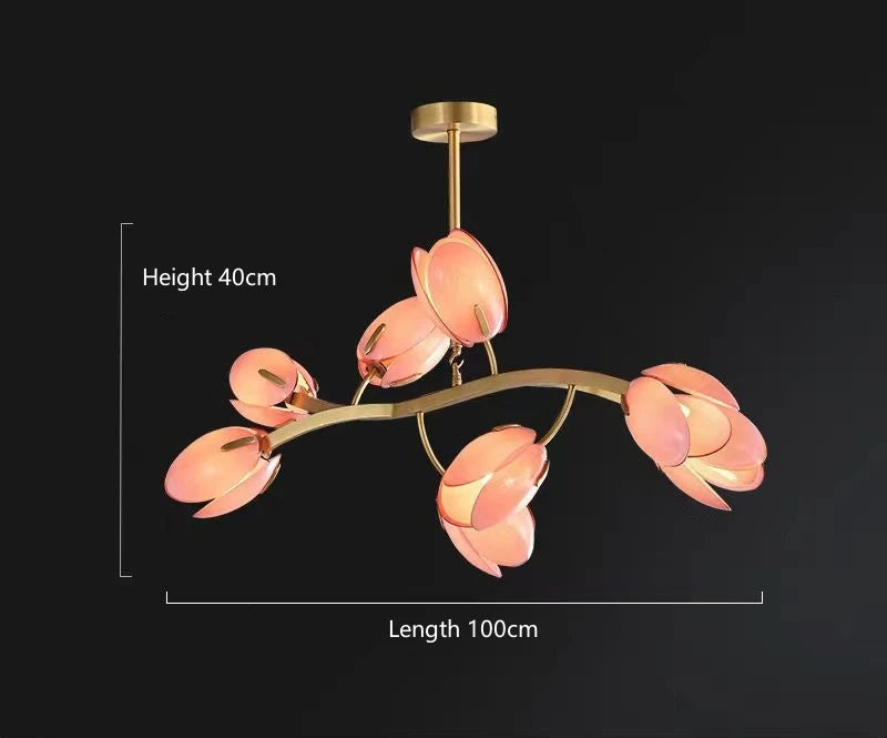 Modern Tulipe chandelier featuring flower-pod glass shades and copper finish, elegant LED hanging light fixture