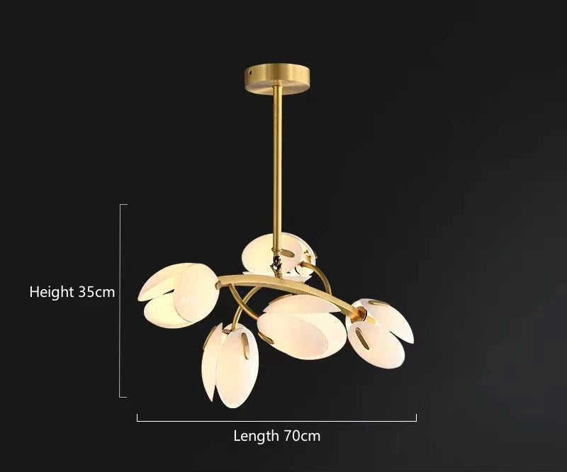 Modern Tulipe chandelier featuring flower-pod glass shades and copper finish, elegant LED hanging light fixture