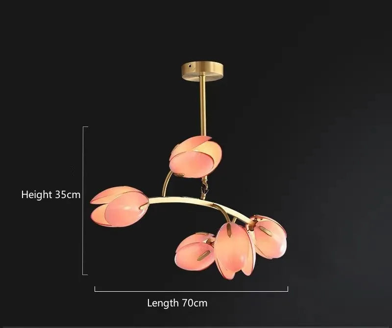 Modern Tulipe chandelier featuring flower-pod glass shades and copper finish, elegant LED hanging light fixture