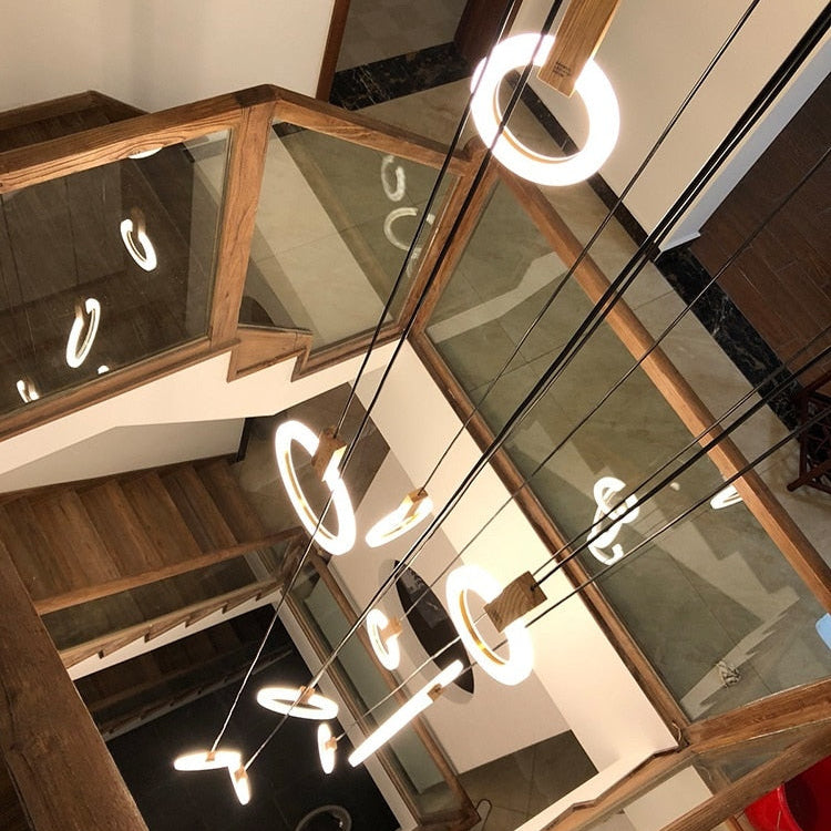 Lights of Scandinavia - Halo - Modern hanging stair LED chandelier. Perfect for creating a mood in any corner or in a stair. Aluminum/acrylic rings. Specifications Light Source LED Bulbs Base Type 2G11 Is Bulbs Included Dimmable Switch Type Power Source AC, 110-240V Lighting Area Coverage Installation Type Semiflush Mount Body Material Acrylic Warranty 2 years Certification CCC, CE, CQC, FCC, GS, LVD, PSE, ROHS, SAA, UL