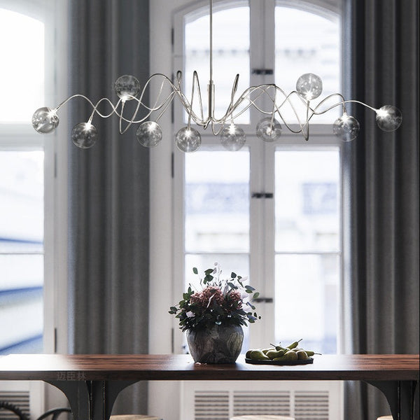 Atom LED Chandelier by Lights of Scandinavia - Nordic Elegance with Smoky Gray and Clear Glass Shades for Dining Room, Kitchen Island, Bar, and Coffee Shop Lighting