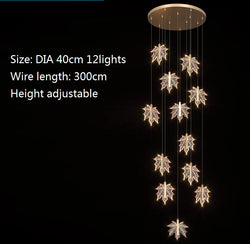 Contemporary Drummondii LED Staircase Chandelier by Lights of Scandinavia, inspired by the elegance of maple leaves, ideal for duplex building halls. Combines Nordic artistry with modern design and advanced LED technology to create an inviting ambiance.