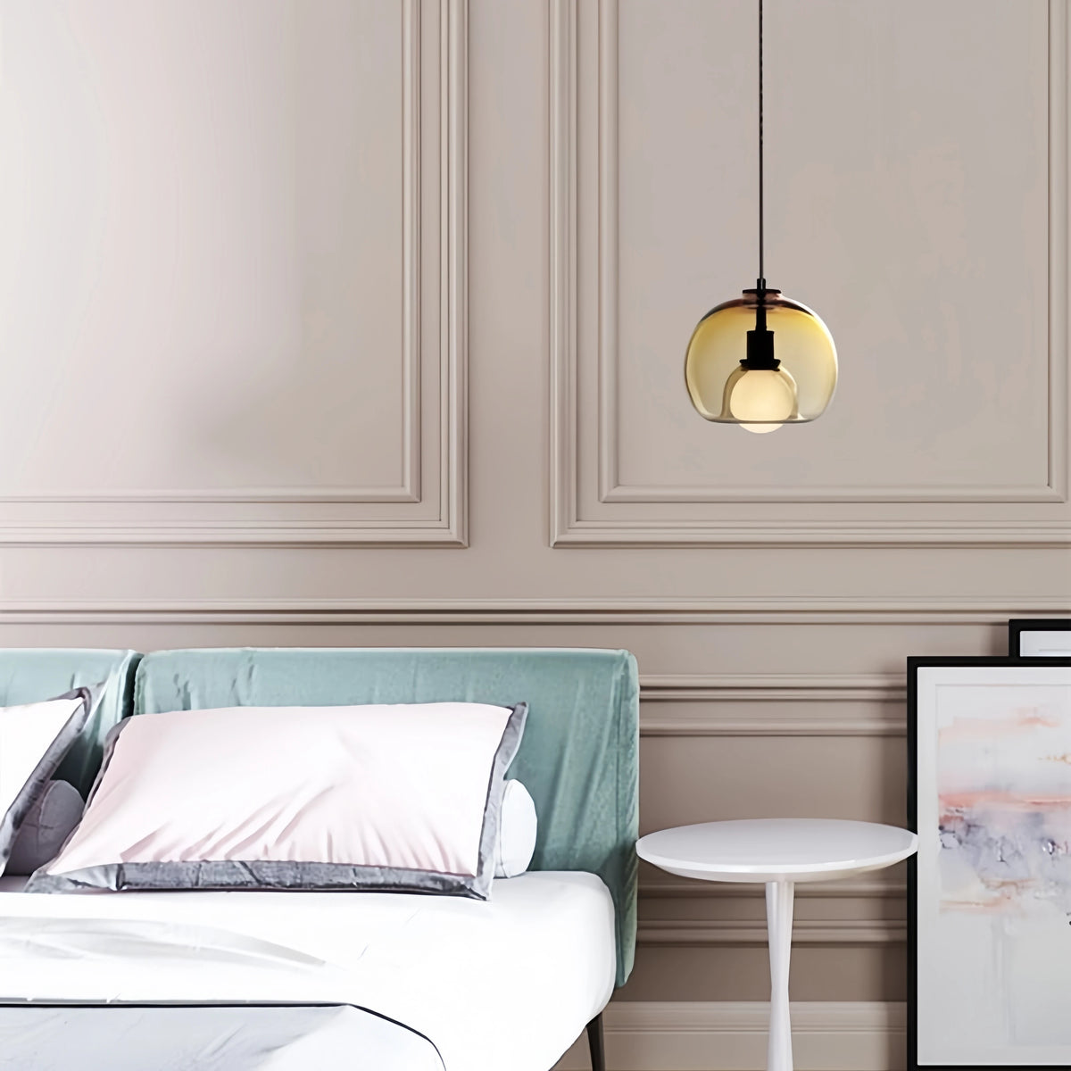 Orbis pendant light with Nordic-inspired glass design casting warm ambient glow for modern interiors