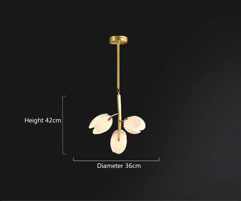 Modern Tulipe chandelier featuring flower-pod glass shades and copper finish, elegant LED hanging light fixture